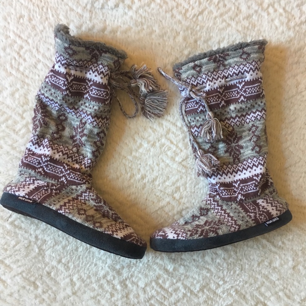 Muk Luks Women's Knit Slippers - Brown and Cream